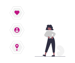 one dancing human figure and three icons representing campaign tracking